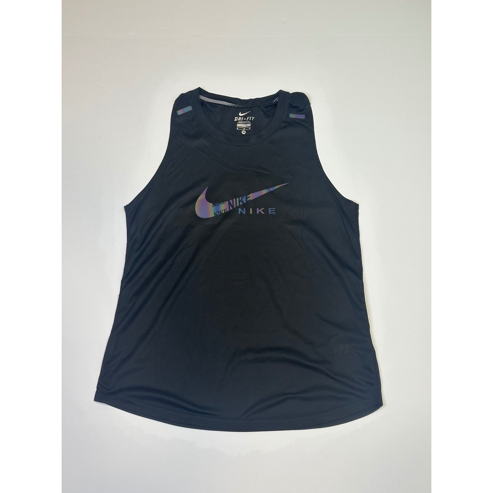 Nike Dri-FIT Running Tank Top | Black Iridescent Swoosh Racerback Womens | M